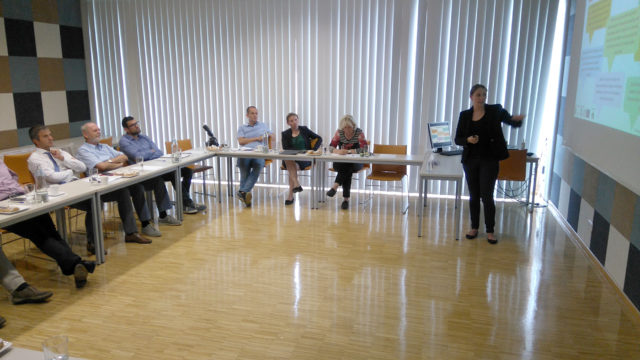 B.A. Mariella Pfannenstill präsentiert die Motivstudie im FH Campus Wieselburg. Foto: Eisenstraße Niederösterreich